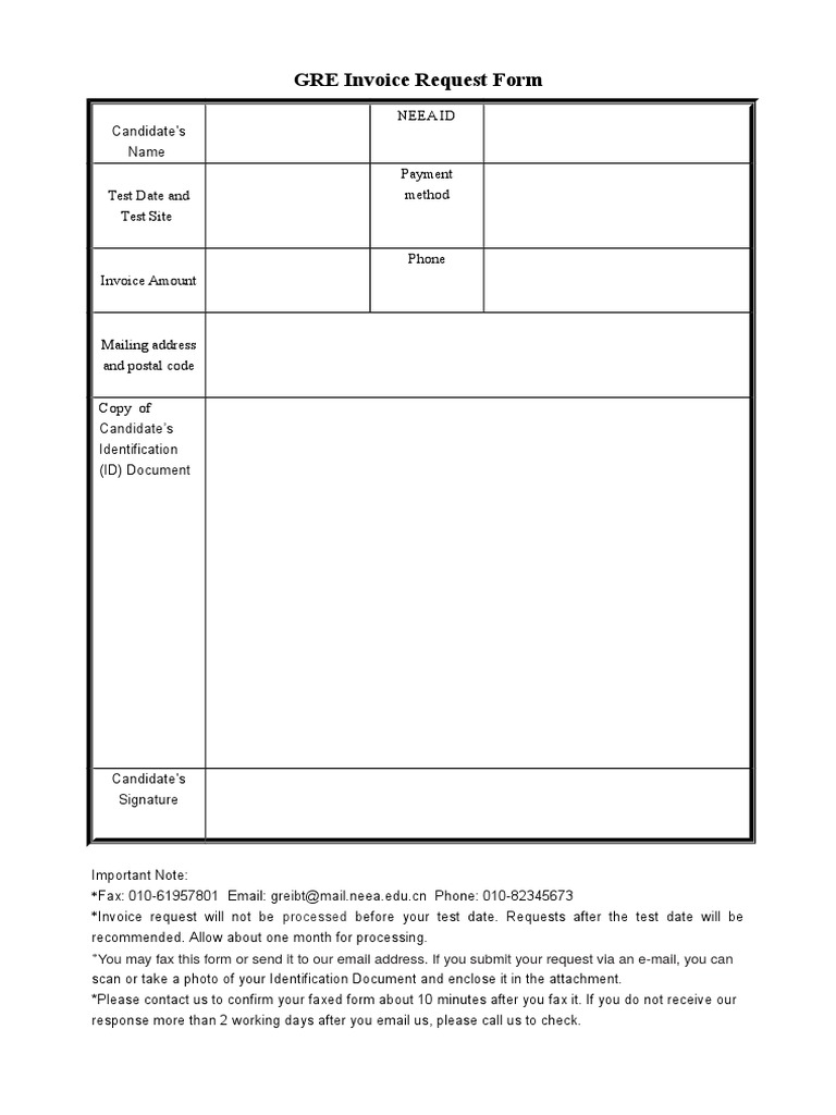 GRE Invoice Request Form Guide | PDF