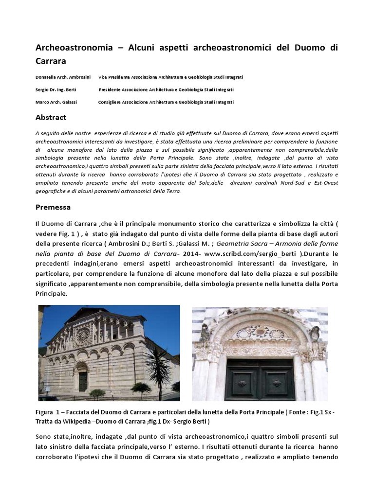 Archeoastronomia Alcuni Aspetti Archeoastronomici Del Duomo Di Carrara