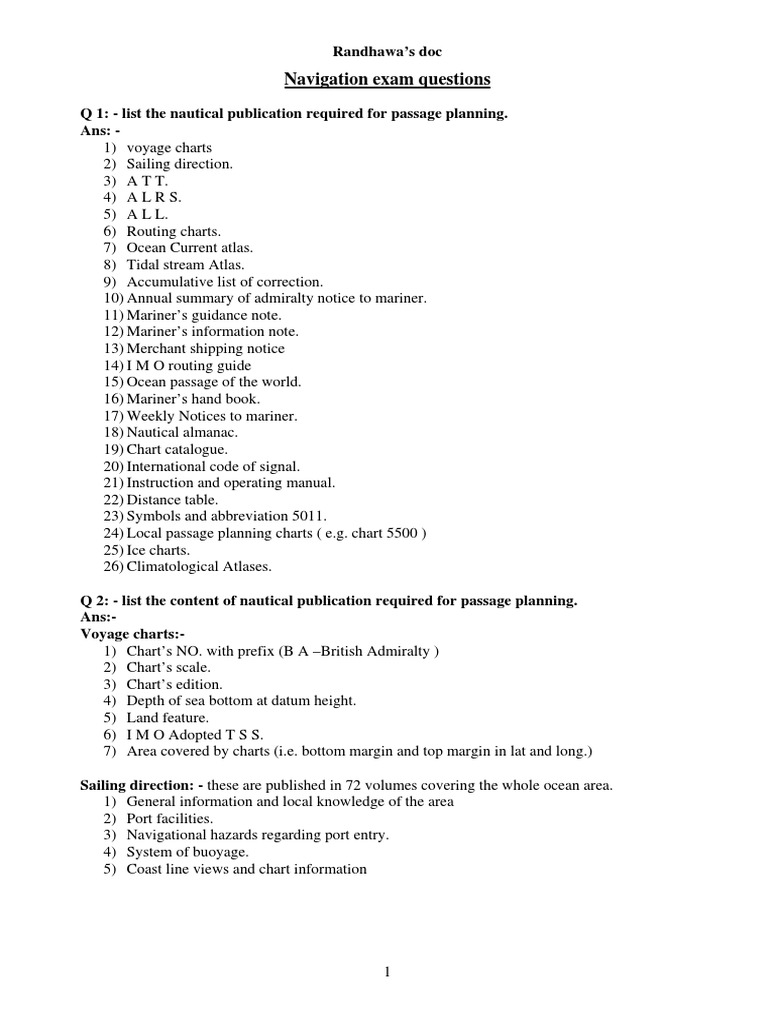 Navigation Exam Questions PDF