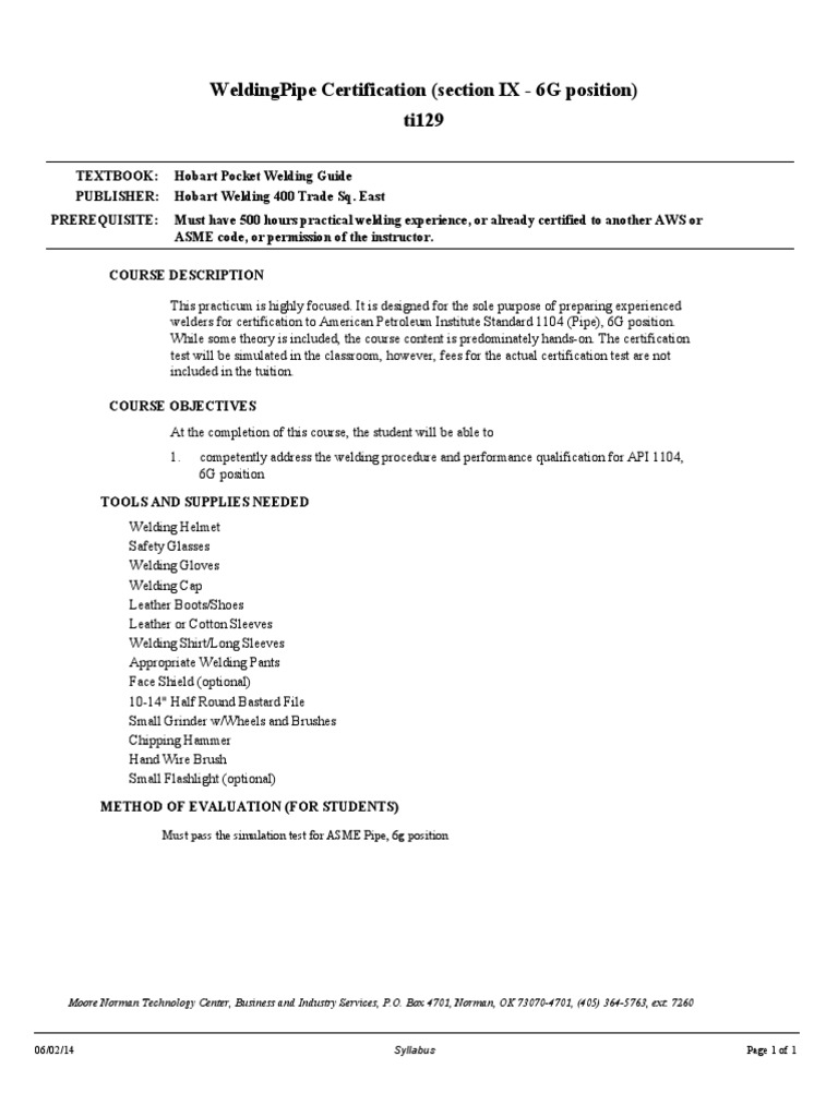 ASME Section IX 6G Position Welding Pipe Certification PDF