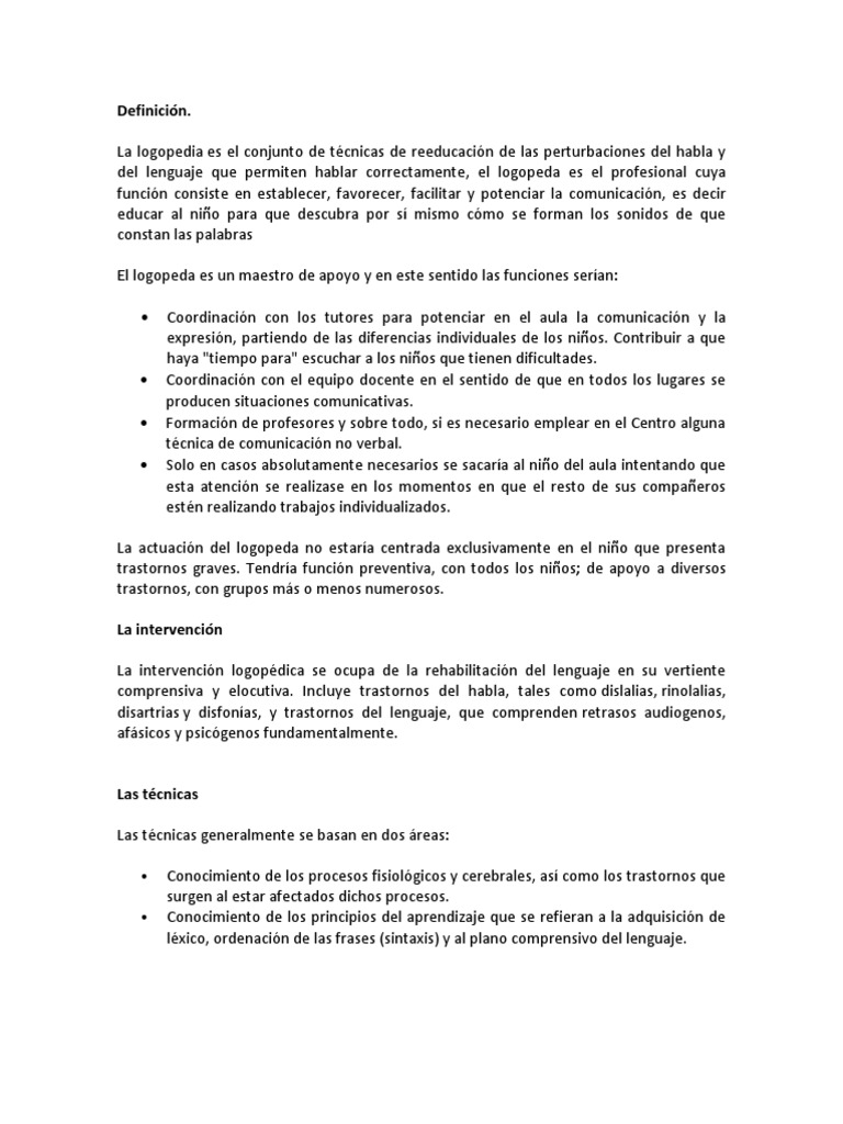 Logopedia | PDF | Patología del habla y Lenguaje | Conceptos psicologicos