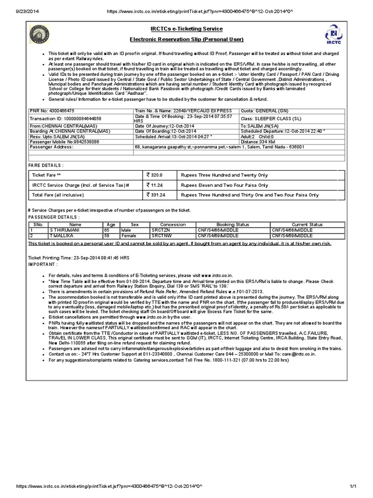 IRCTC e-Ticketing Guidelines and Details | PDF | Identity Document ...