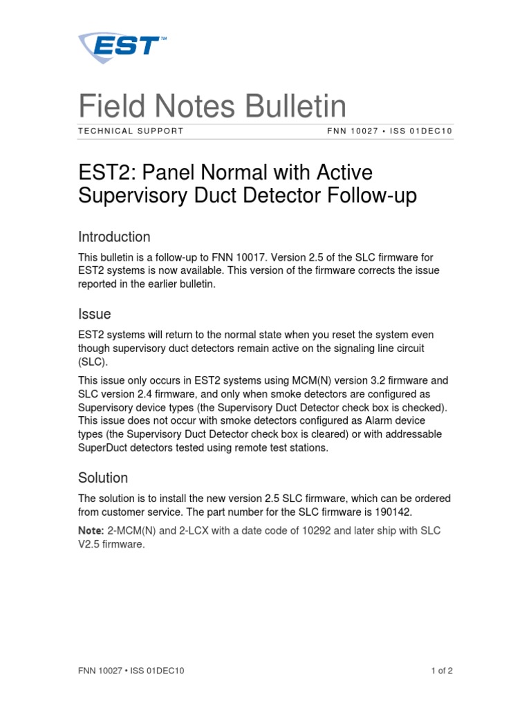 EST2 Firmware Update for Duct Detectors | PDF