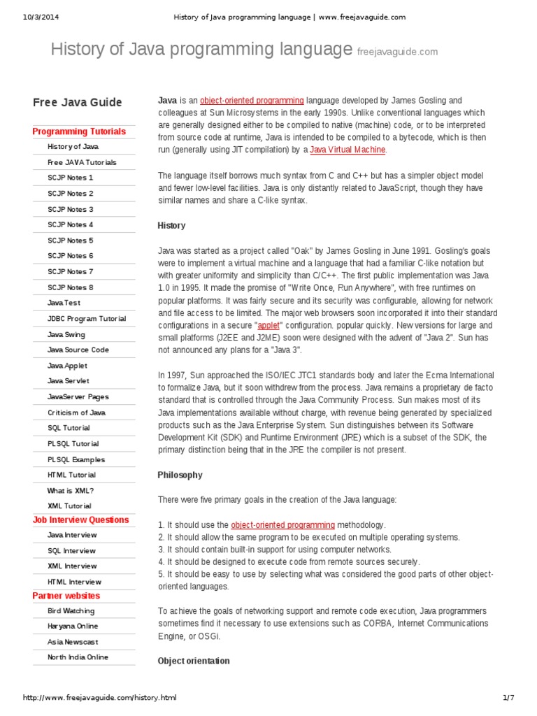 History of Java Programming Language _ Www.freejavaguide | Java ...