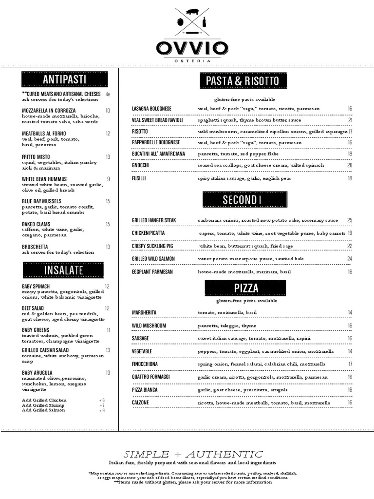 Ovvio Dinner Menu | PDF
