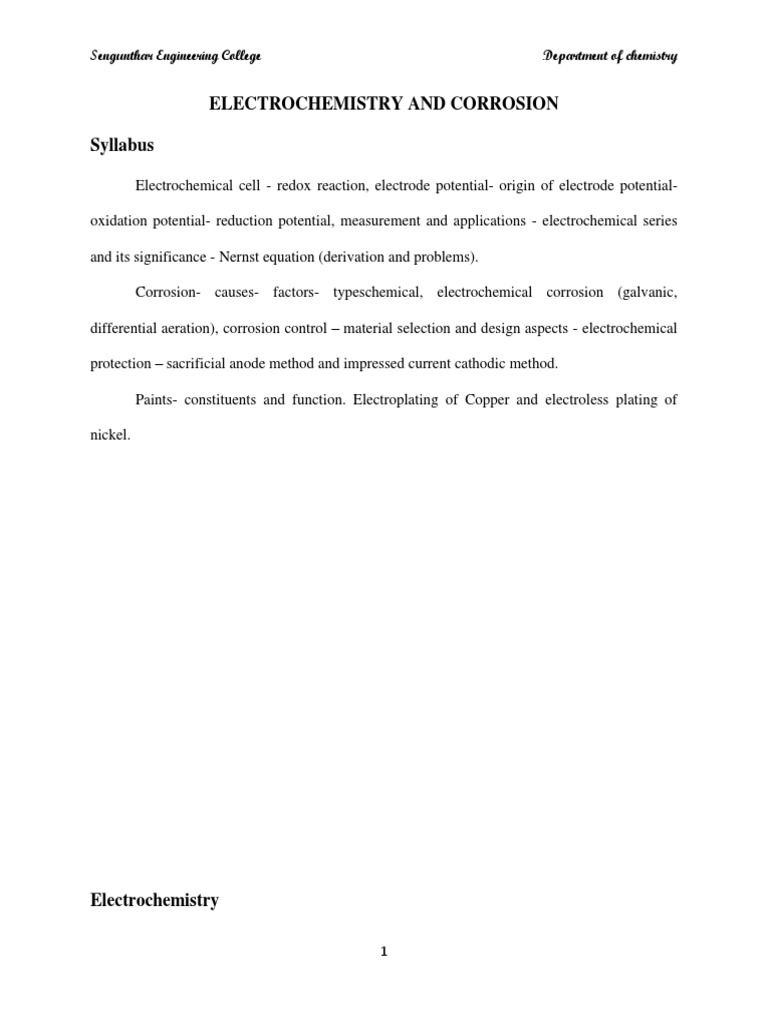 Nernst Equation and Corrosion Overview | PDF | Electrochemistry | Redox