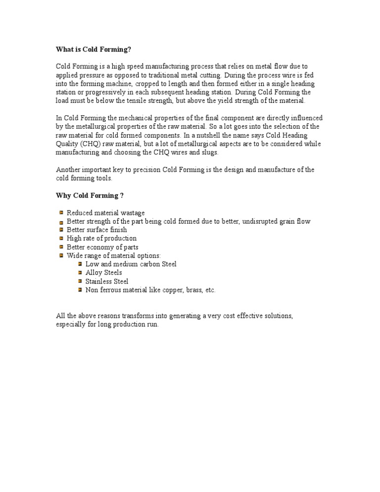 Cold Forming: Benefits & Process Guide | PDF