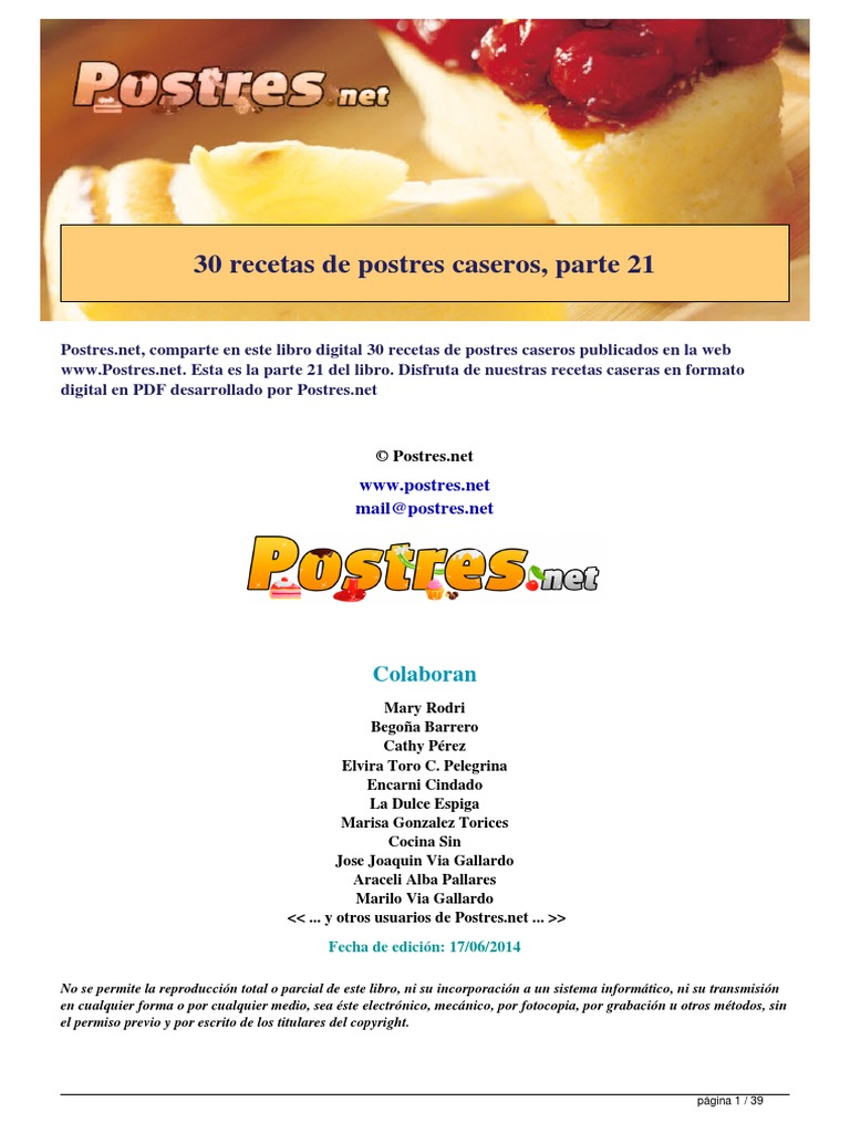 30 Recetas de Postres Caseros PDF | PDF