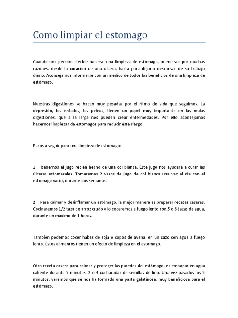 Como Limpiar El Estomago PDF Digestión Estómago