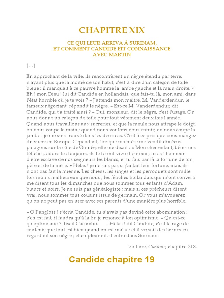 Resumer De Candide De Voltaire  Communauté MCMS
