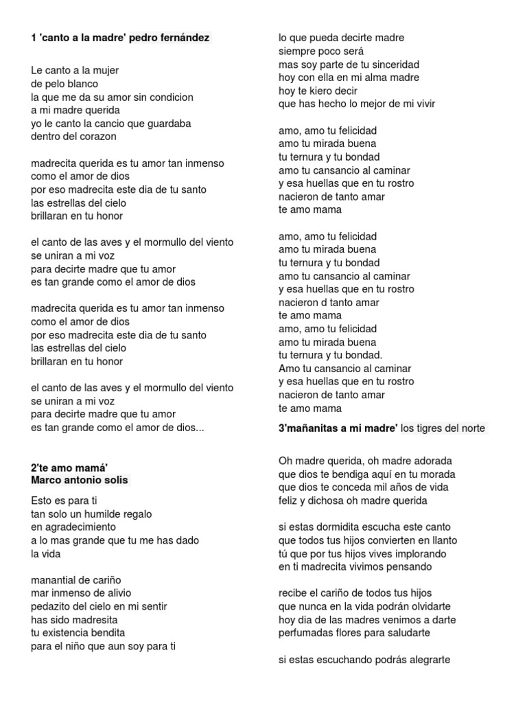 Canciones para el Día de la Madre | PDF | Amor | Entretenimiento (general)