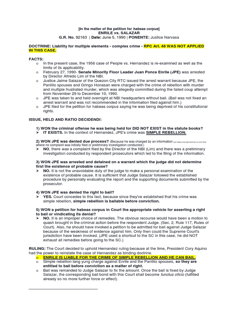 Enrile vs salazar case digest pdf bail crime violence