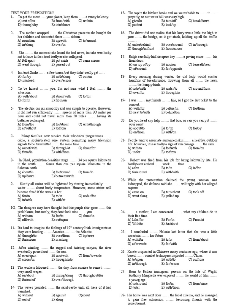 Preposition Practice Exercises | PDF | Language Arts & Discipline | Art