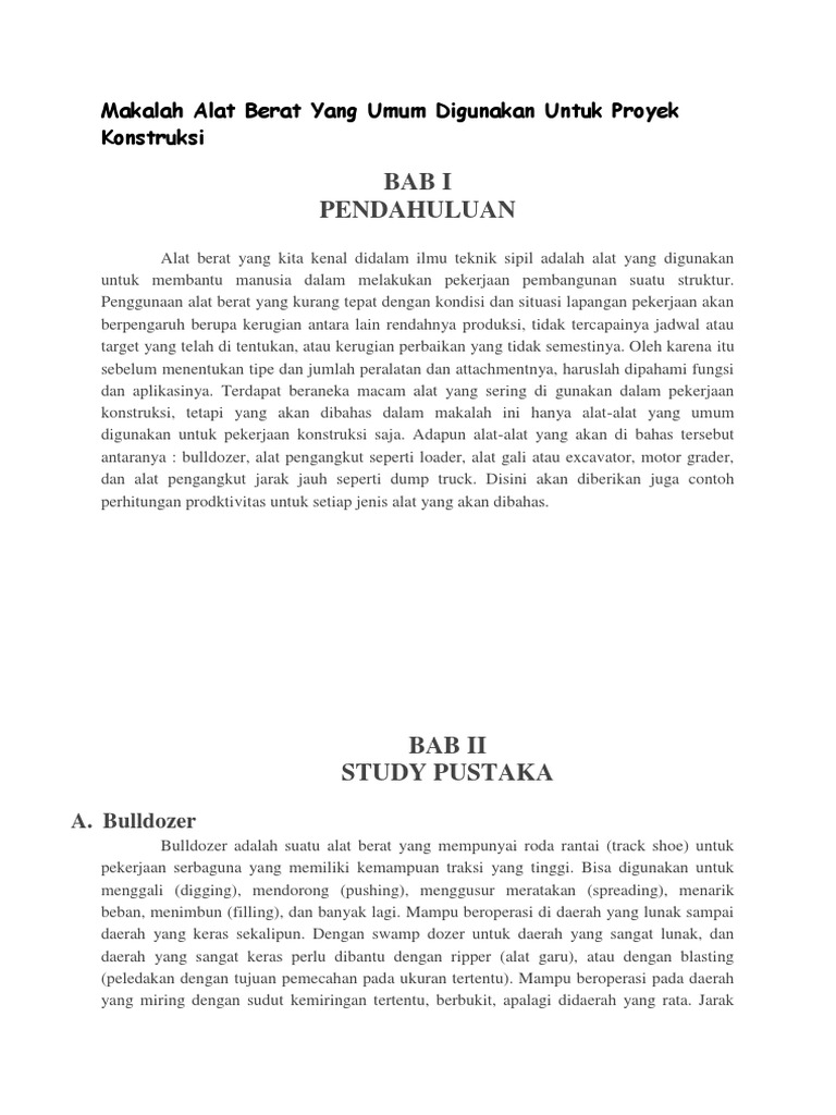 Makalah Alat Berat Yang Umum Digunakan Untuk Proyek Konstruksi