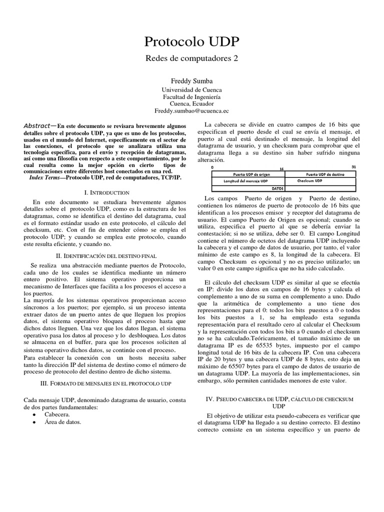 Estructura y Funcionamiento del Protocolo UDP | PDF | Protocolos de ...