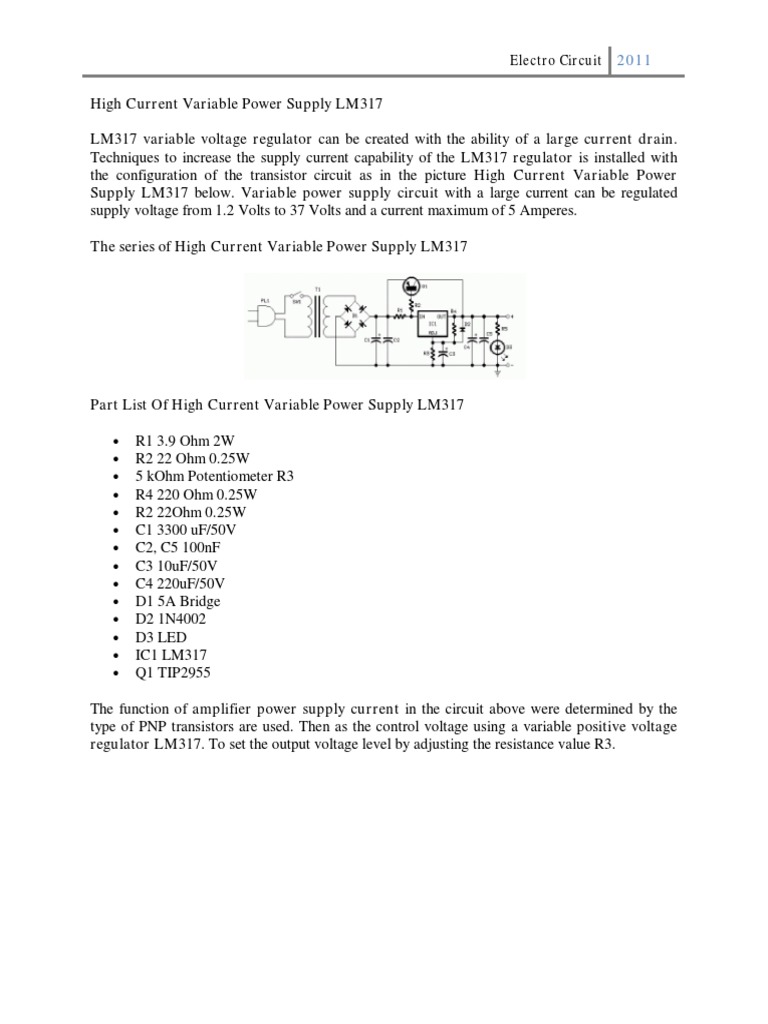 High Current Variable Power Supply LM317 PDF | PDF