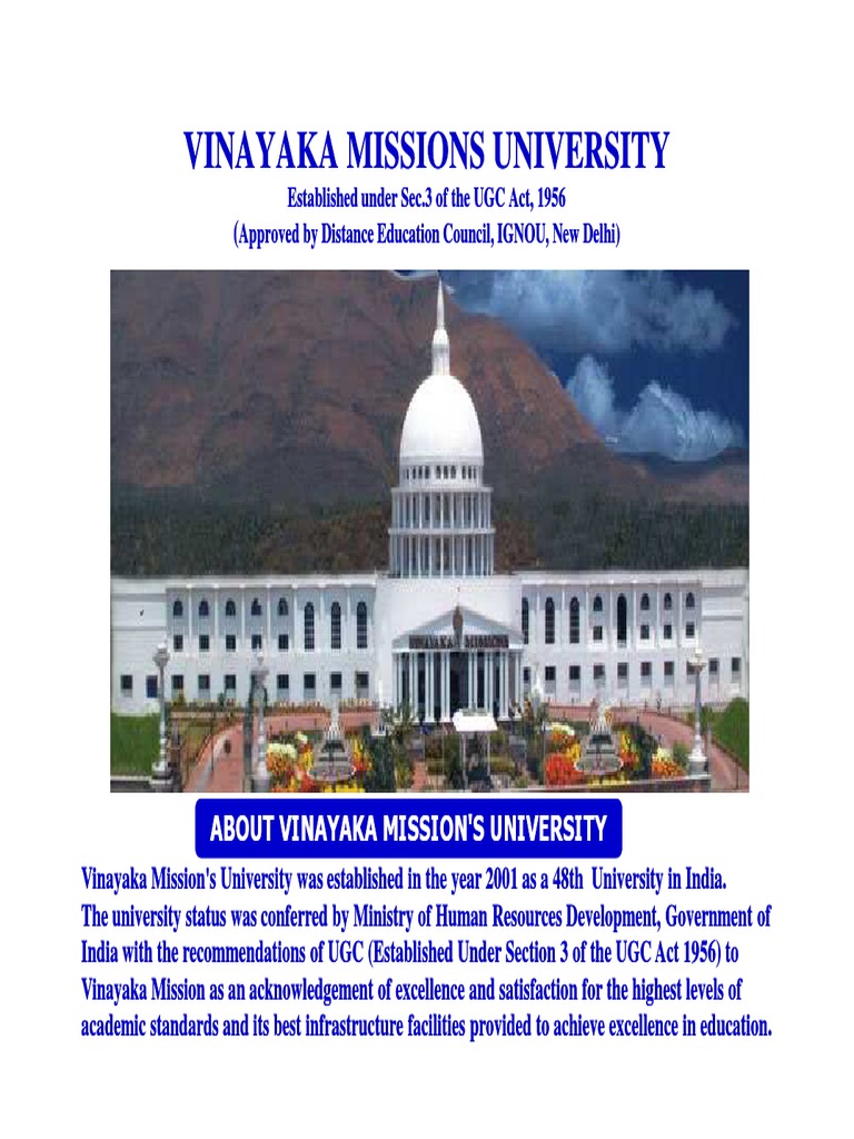 Vinayaka Missions University-Prospectus | PDF | Diploma | Academic Degree