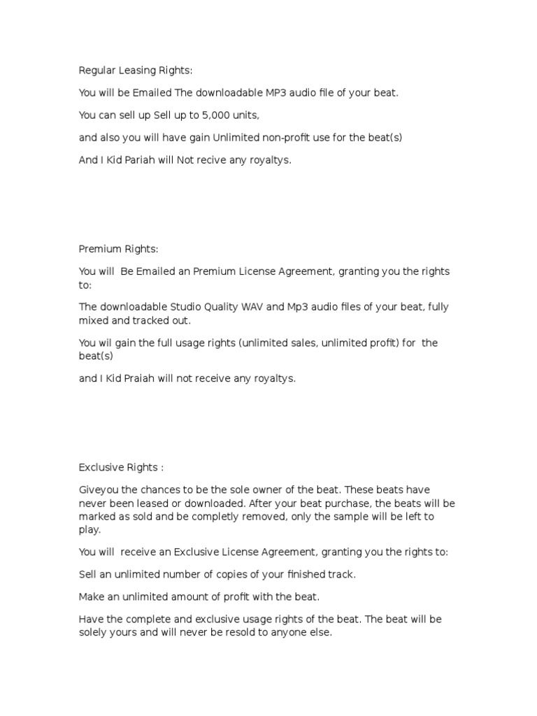 Beat Leasing Licence and Agreement | PDF