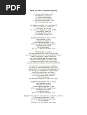 Mark Forster Au Revoir Lyrics Pdf