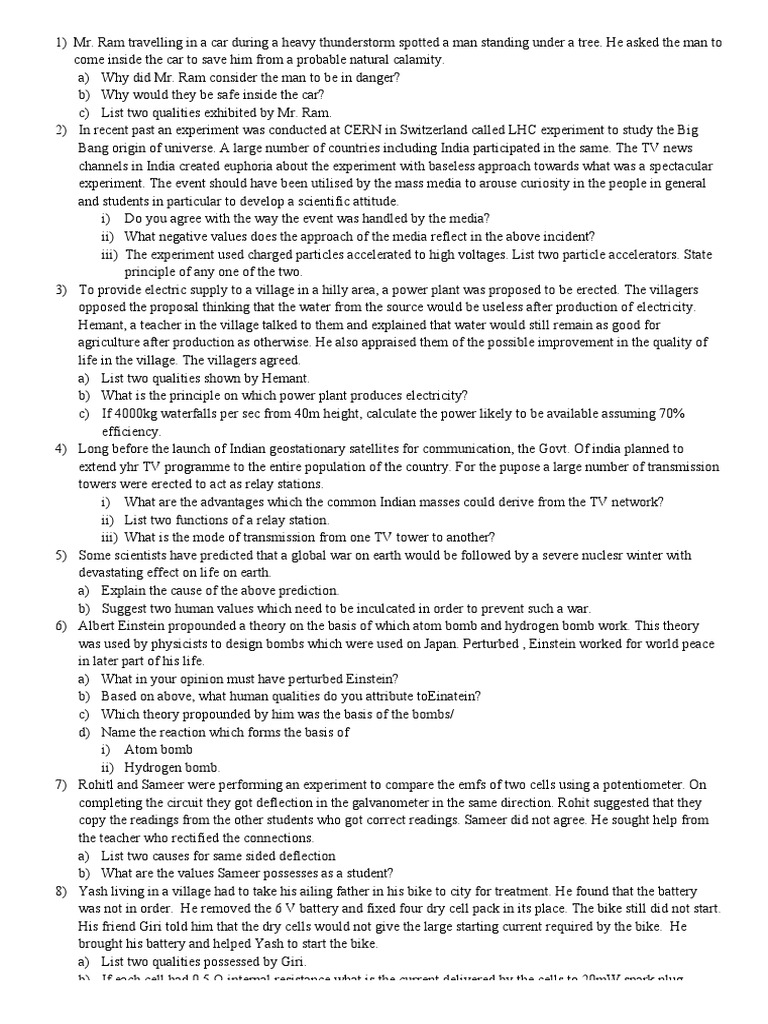 Value Based Questions | PDF
