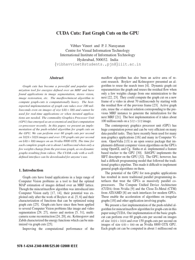 CUDA Cuts Fast Graph Cuts On The GPU | PDF | Thread (Computing ...