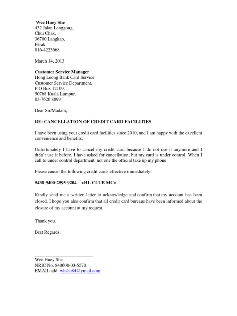 Cancellation Credit Card Pdf