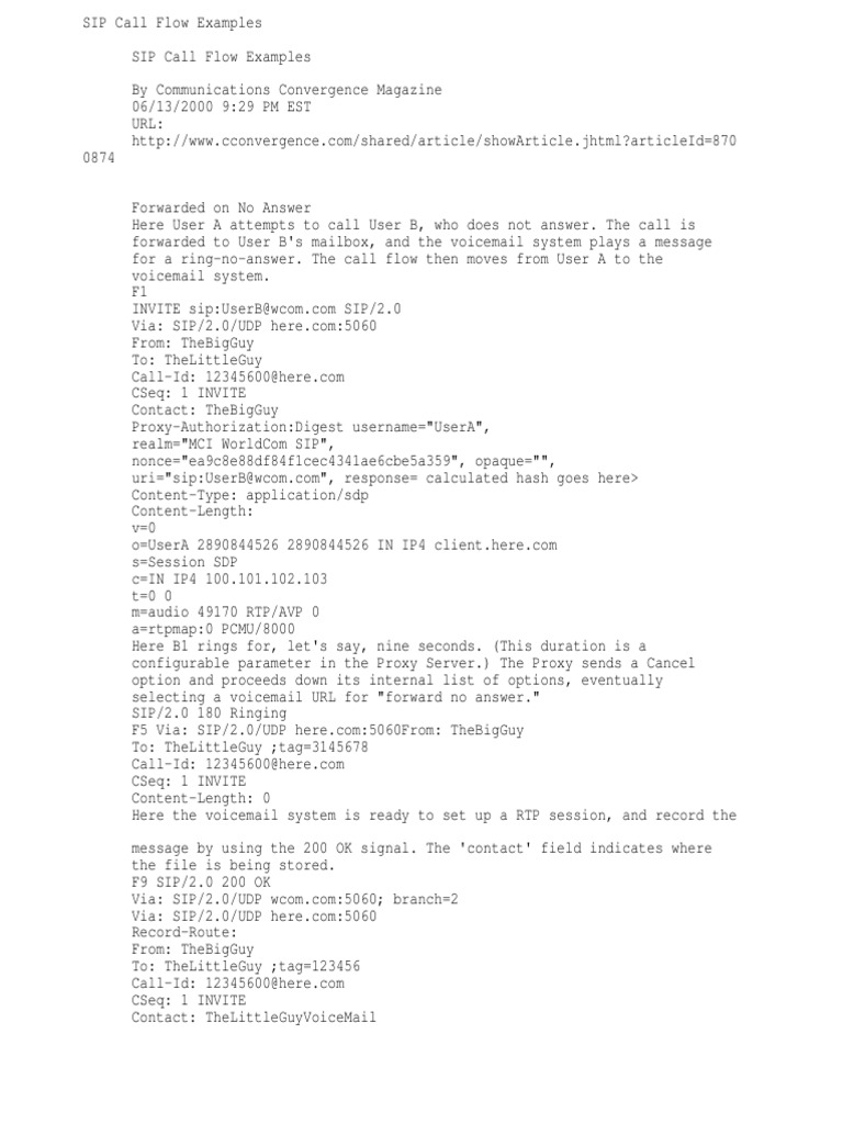 SIP Call Flow Examples PDF Session Initiation Protocol Voicemail