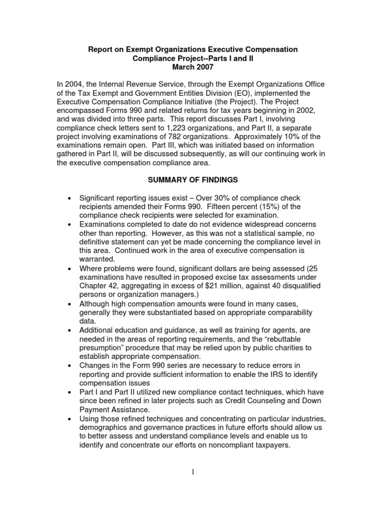 Report On Exempt Organizations Executive Compensation Compliance ...