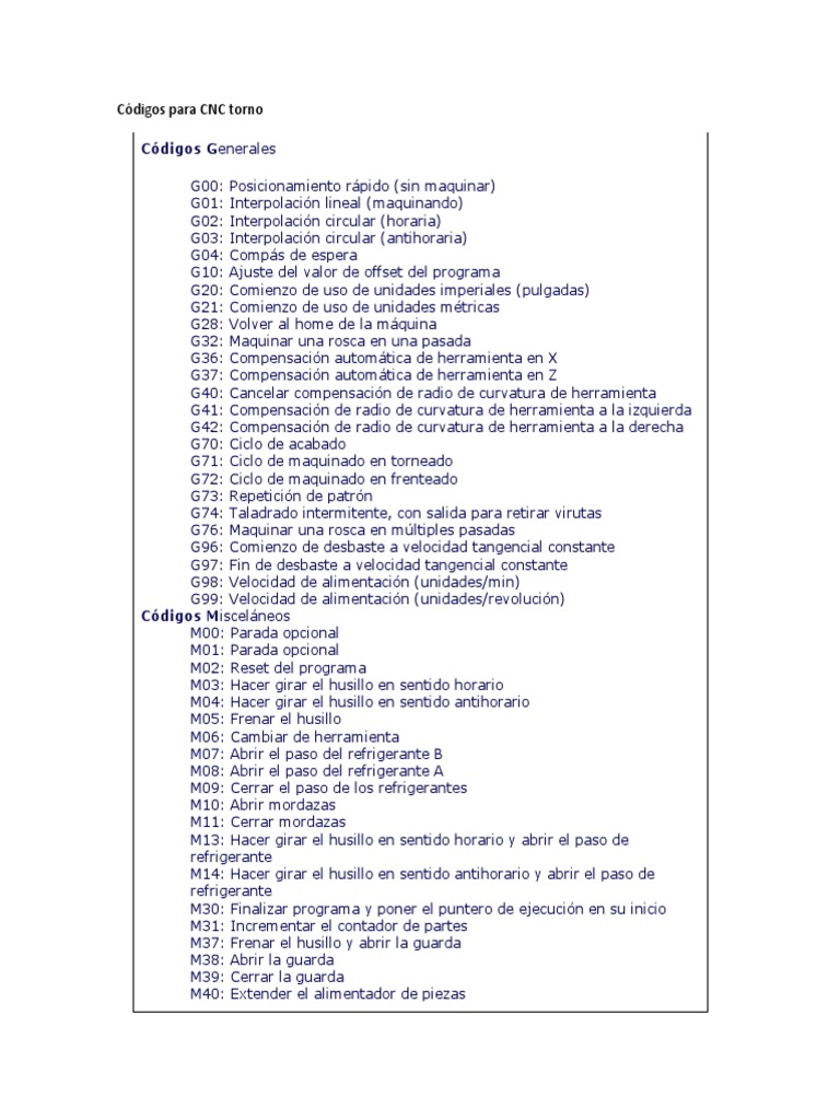 Códigos G y M para Torno CNC | PDF