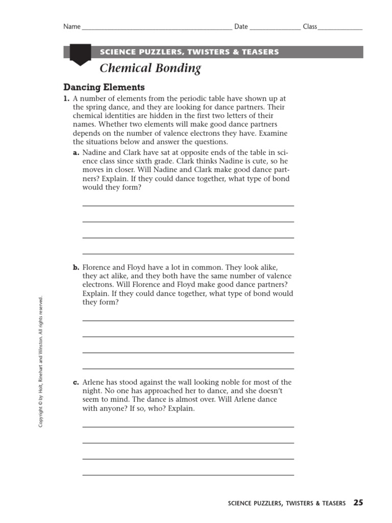 Worksheets Holt Science And Technology Worksheets science puz twist teas ion ionic bonding