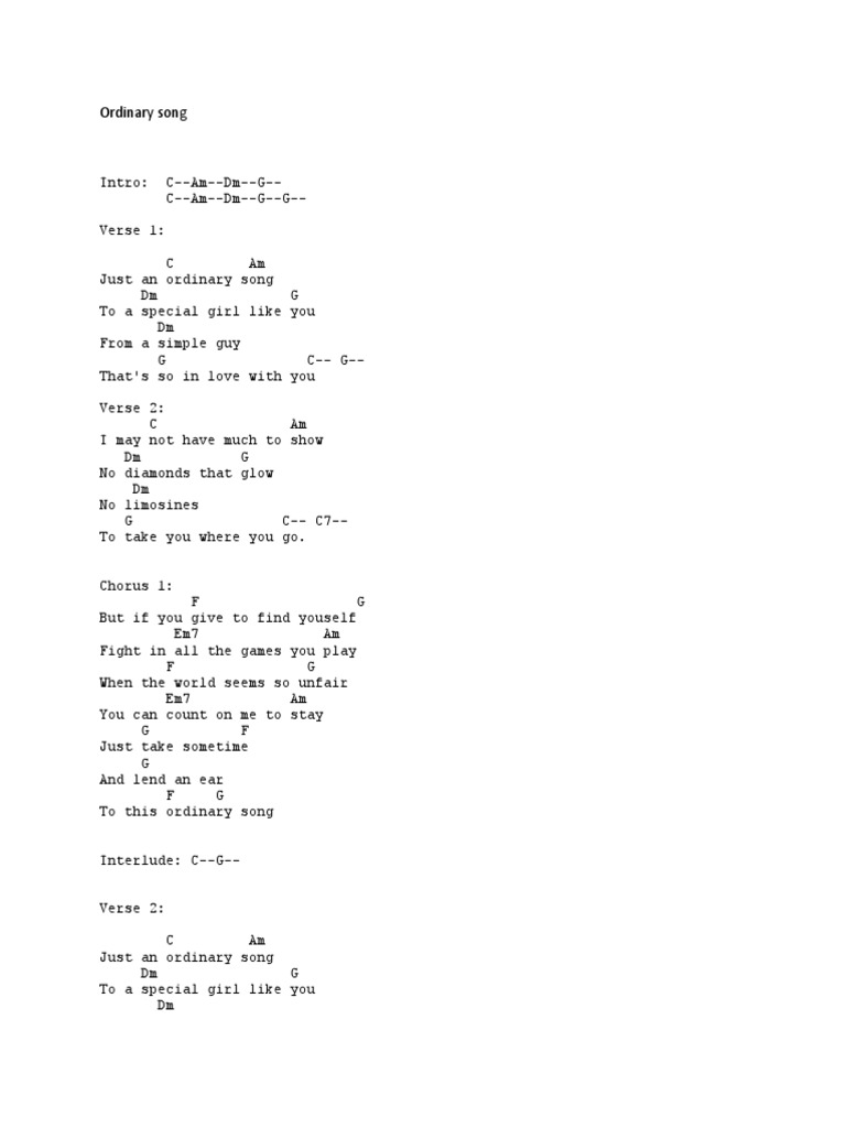 Ordinary Song Pdf