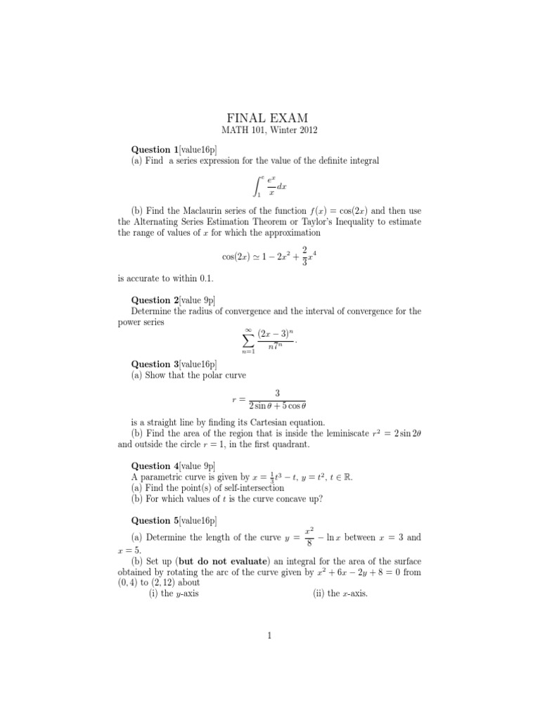 Math 101 Final Exam Questions and Solutions | PDF | Teaching Methods ...