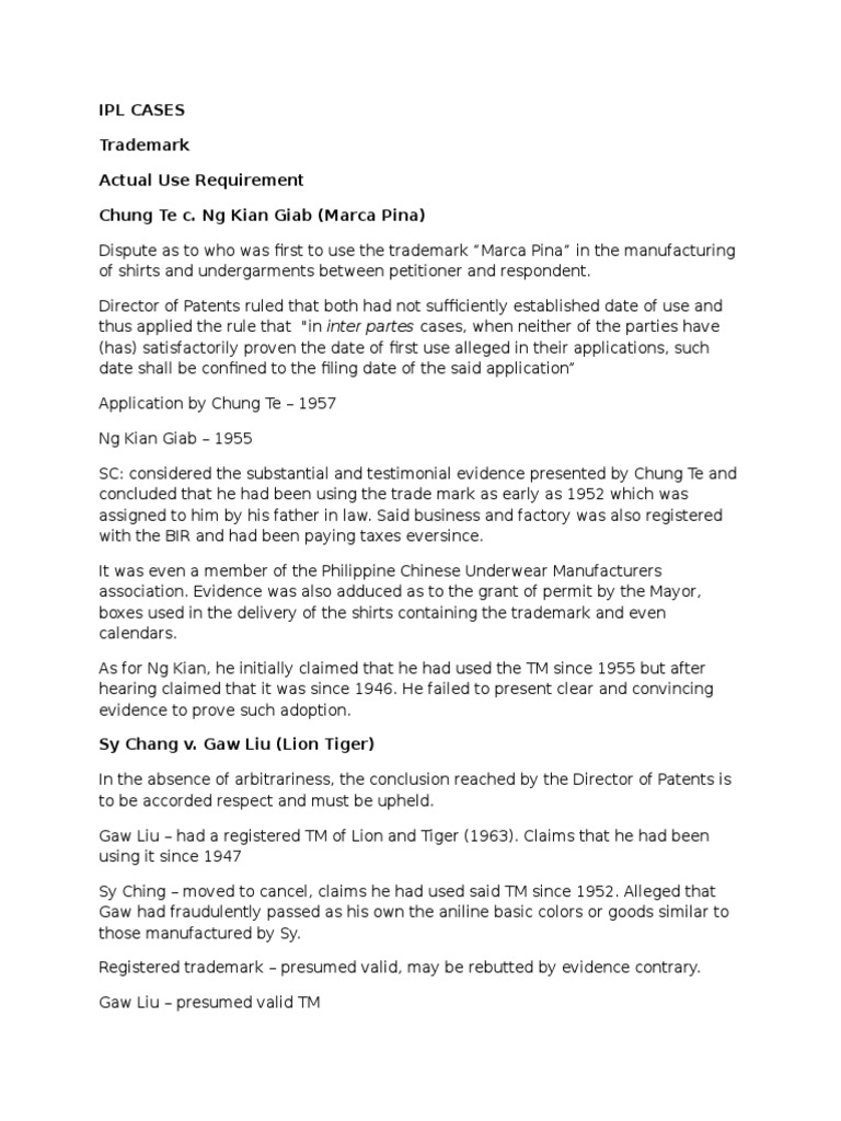 Intellectual Property Law Case Digests PDF Information Economics
