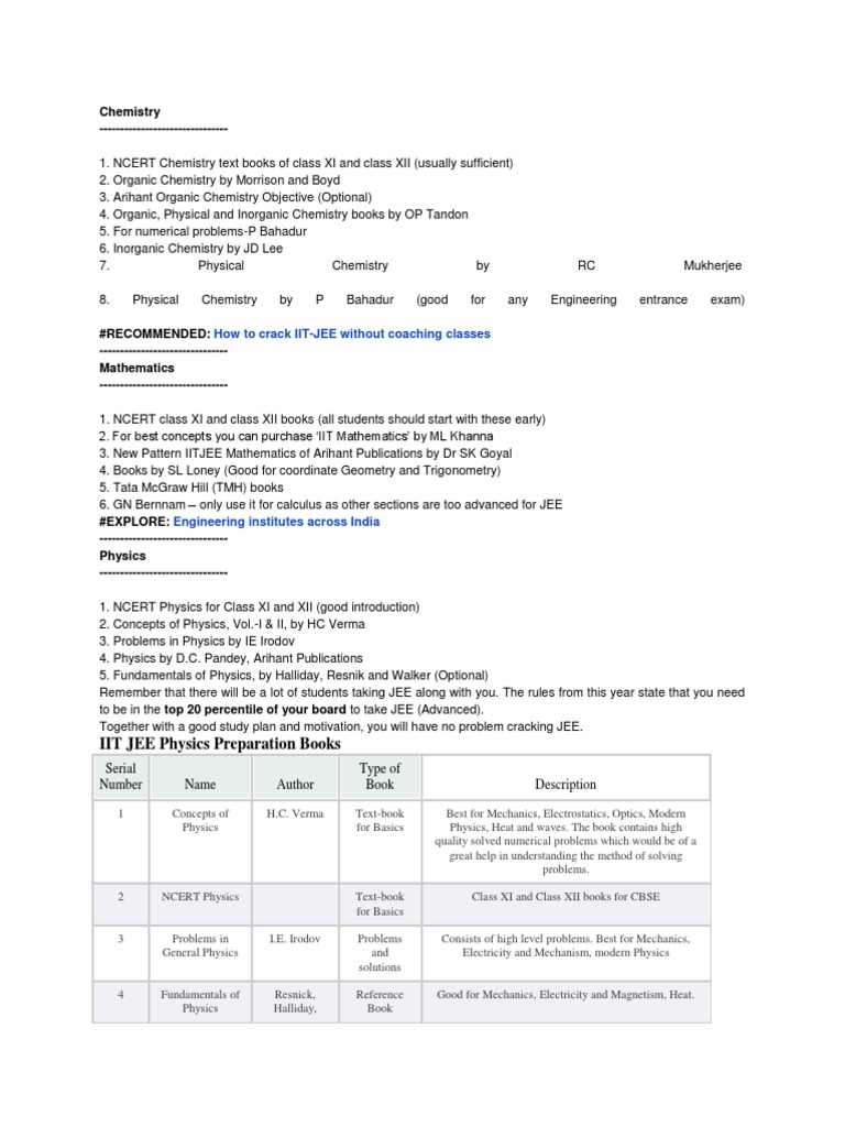 Essential IIT JEE Physics Books Guide | PDF | Teaching Mathematics ...