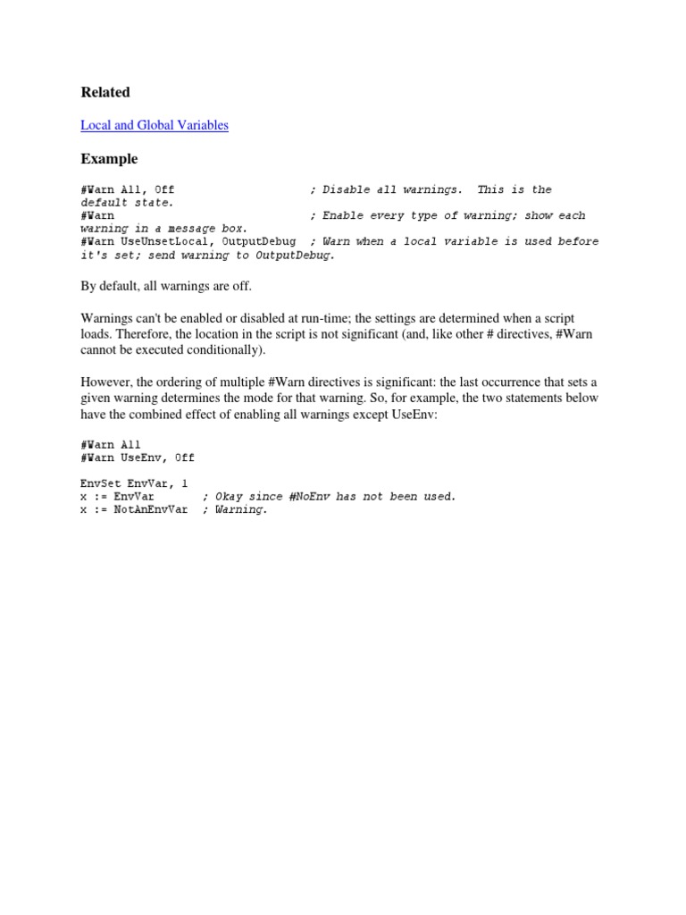 Understanding #Warn Directives in Scripts | PDF | Computers ...