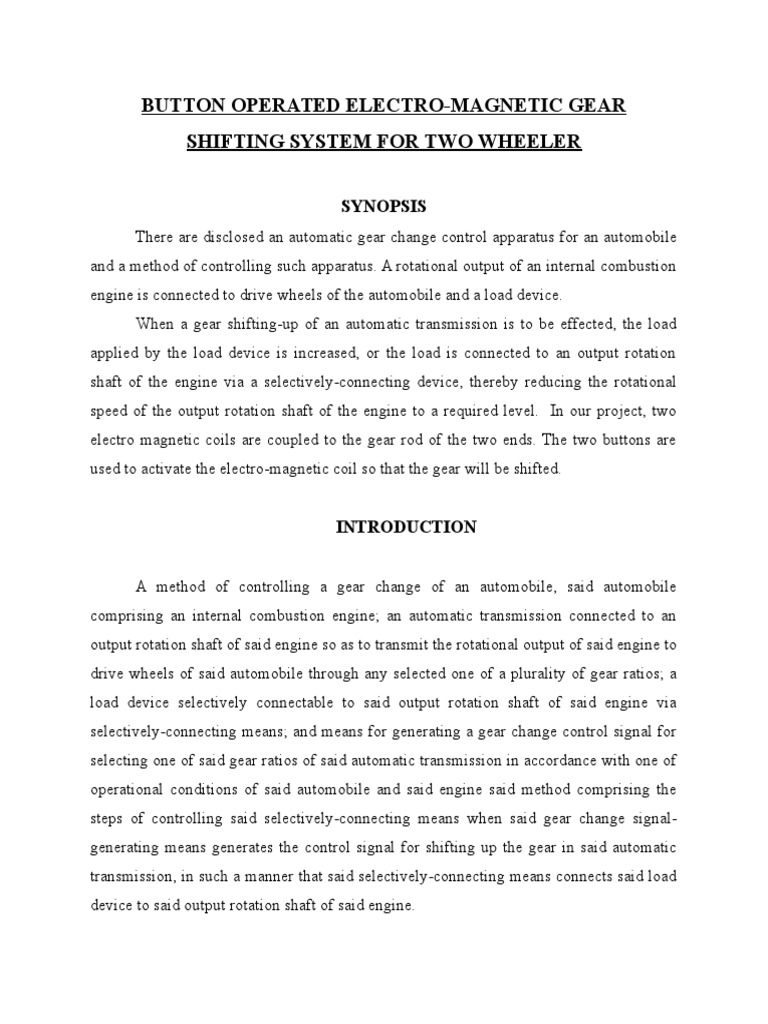 Electro-Magnetic Gear Shifting System | PDF | Automatic Transmission ...