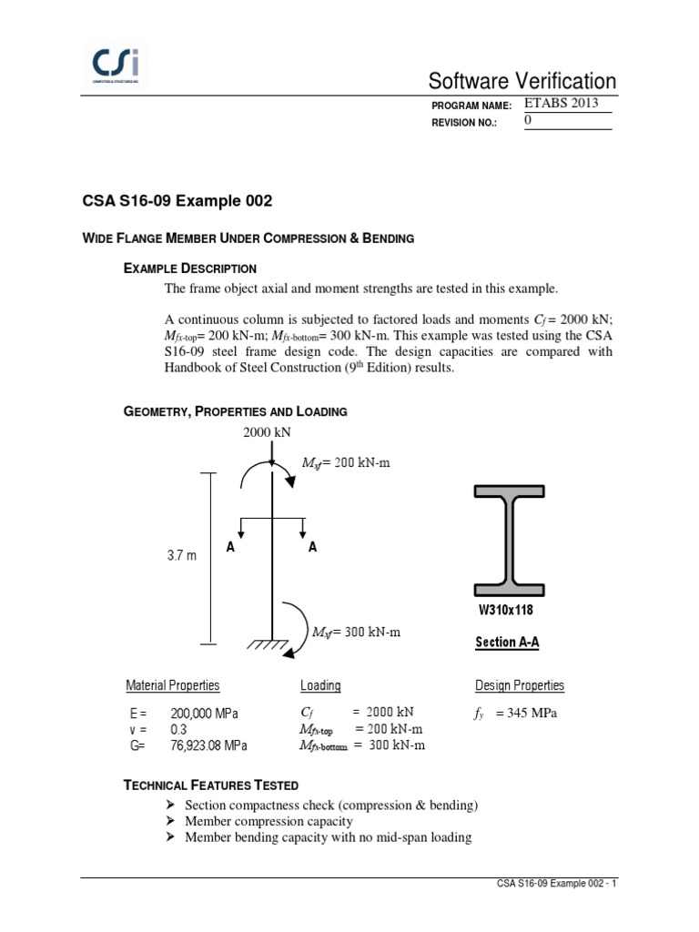 CSA S1609 Example 002 PDF Strength Of Materials Mechanical