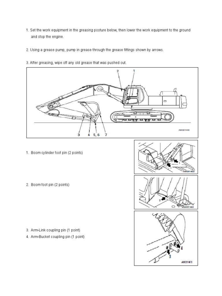 Excavator Grease Points Guide | PDF | Machines | Mechanical Engineering