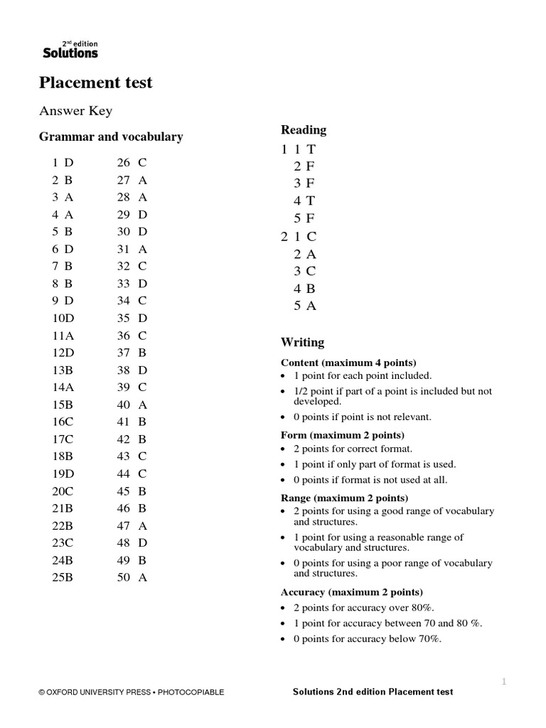 Solutions Pre Intermediate Tests