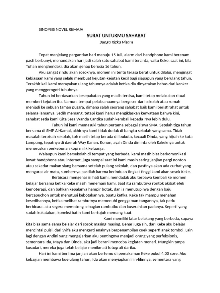 Teks Ulasan Novel Surat Kecil Untuk Tuhan Beserta