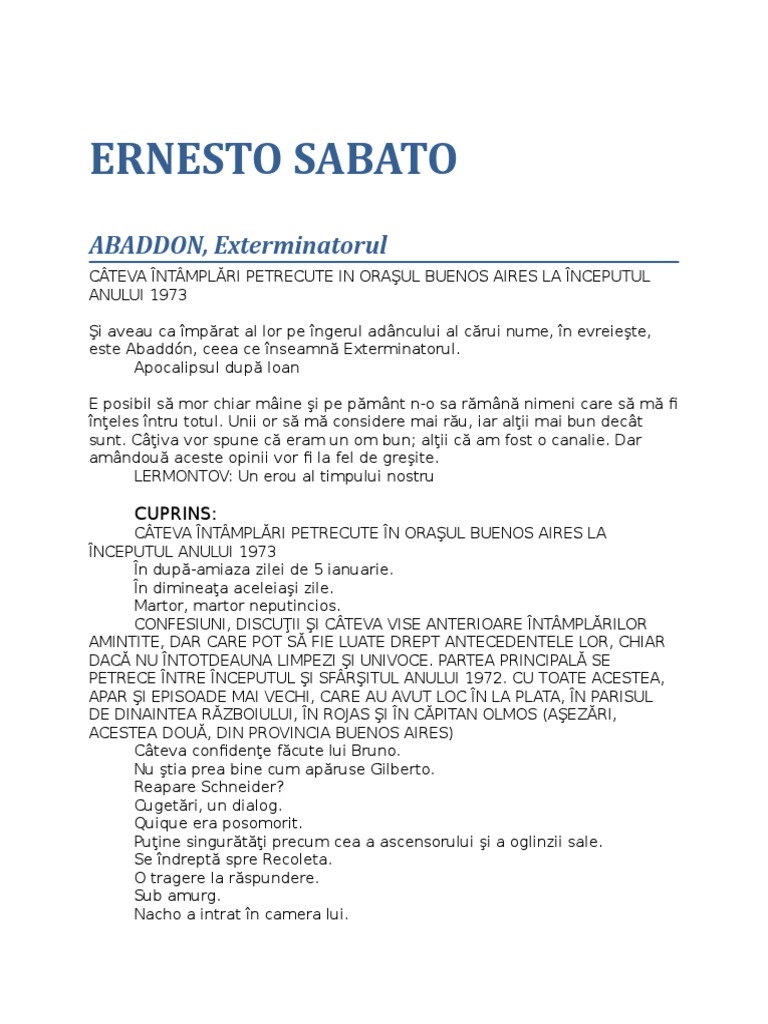 Ernesto Sabato Abaddon Exterminatorul