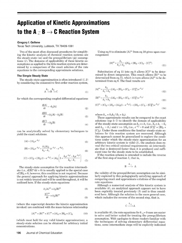 Kinetic Approximations in A2B+C Reactions | PDF | Chemical Reaction ...