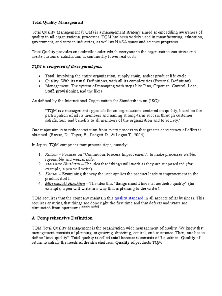 Total Quality Management - TQM | PDF | Quality Management | Business ...