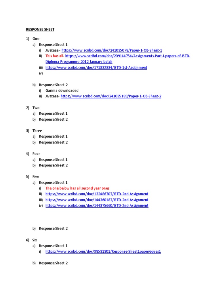 Comprehensive Response Sheets Collection | PDF
