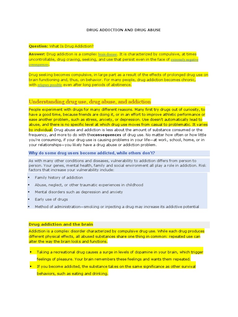 Understanding Drug Addiction and Abuse | PDF | Substance Abuse ...