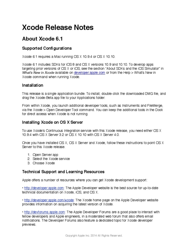 Xcode 6.1 Beta Release Notes PDF | PDF | Swift (Programming Language ...