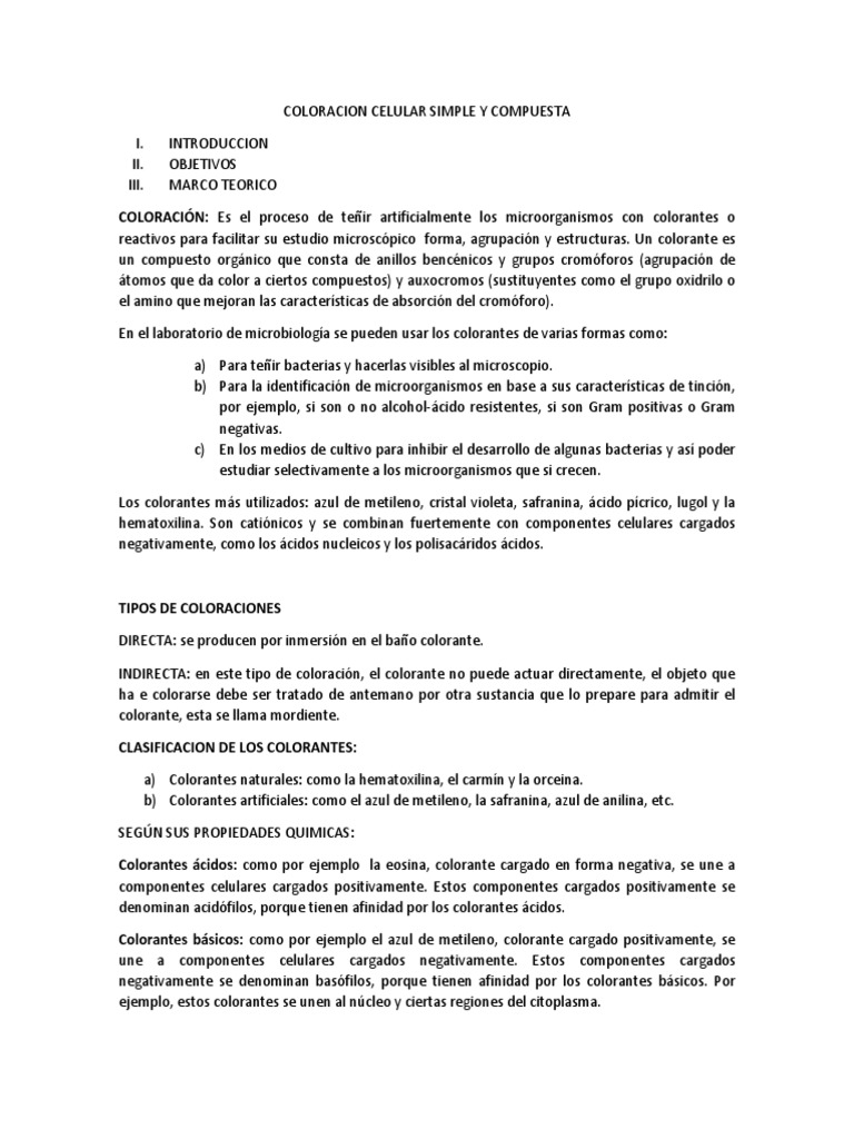 Coloracion Celular Simple y Compuesta | PDF | Tinción | Microscopía
