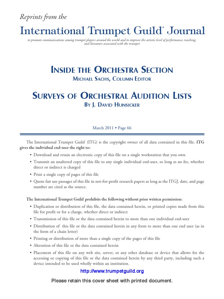 surveys of orchestral audition lists Concerto Symphony
