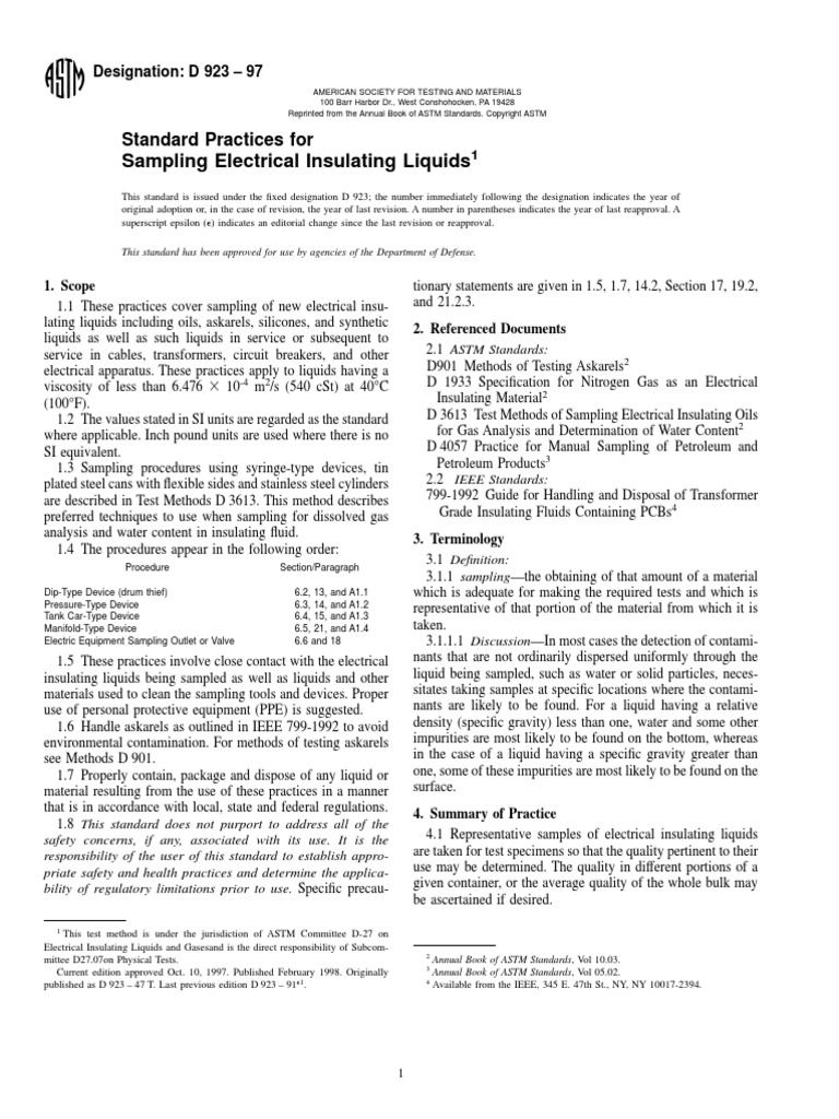 Astm D 923 Valve Liquids