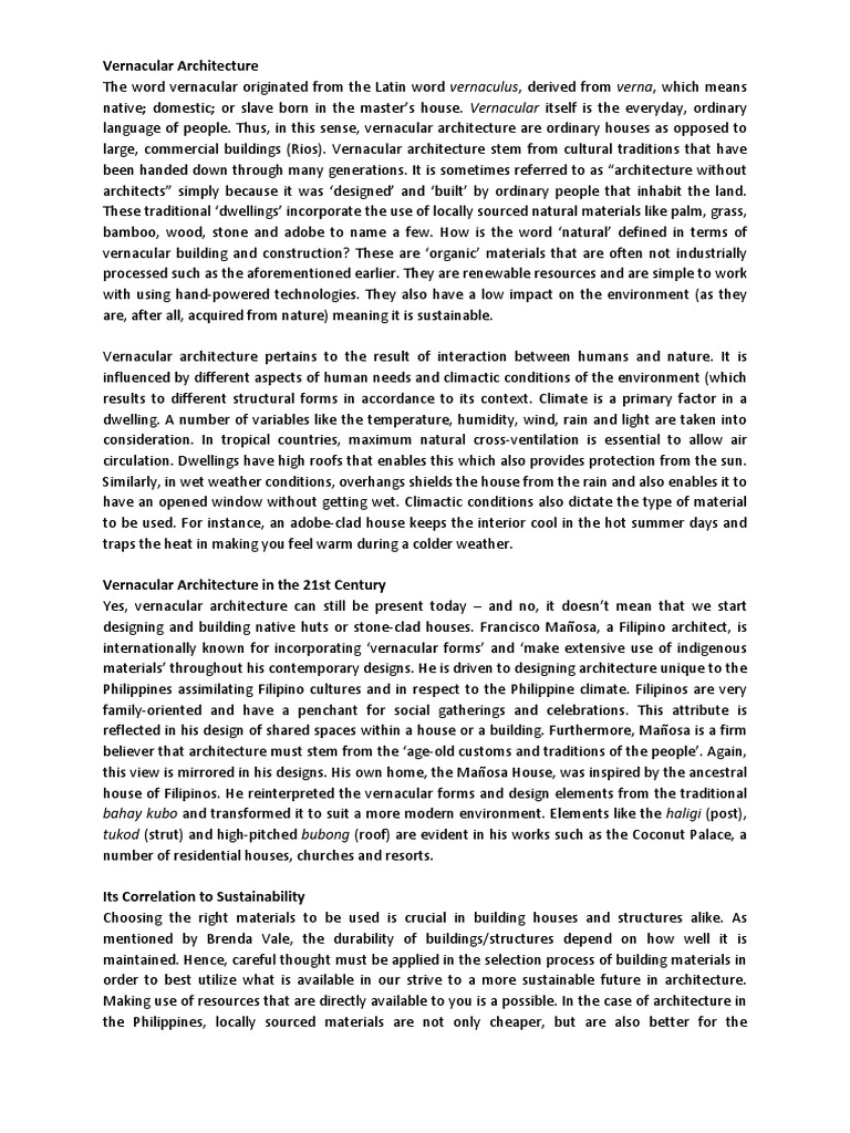 Vernacular Architecture - Draft | PDF | Nature